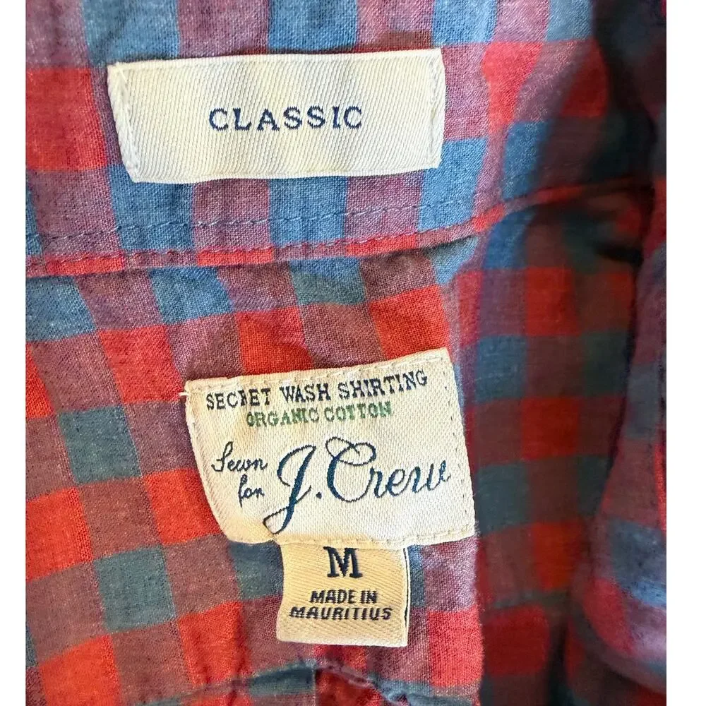 J. CREW Secret Wash Cotton Check Classic Button Down Casual Shirt Top M J Crew